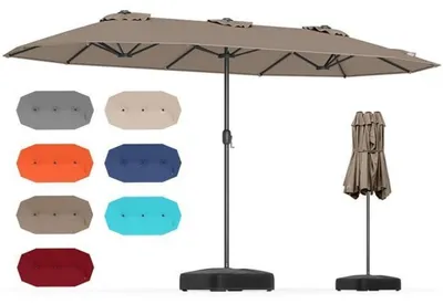 Produktbild von Doppelsonnenschirm mit Ständer 400 x 200 cm XXL Terrassenschirm mit Kurbel UPF 30+ Braun