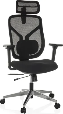 Produktbild von hjh OFFICE High End Bürostuhl CASSILIS B Ergonomischer Schreibtischstuhl mit Armlehnen (höhenverstellbar) Stoff / Netzstoff Schwarz Drehstuhl für Büro, Zuhause