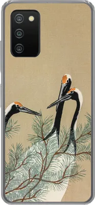 Produktbild von MuchoWow® Handyhülle Schutzhülle Hülle für Telefoonhoesje Samsung Galaxy A03s Blätter - Kranich - Tiere - Skandinavisch - Japan Silikon Softcase Handy Hülle - Schutz