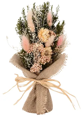 Produktbild von LAYBA Trockenblumenstrauß Rosa-Natur mit Jute, getrocknete Blumen und Gräser, Boho Deko für Vase, Tisch, Hochzeit und Geschenk