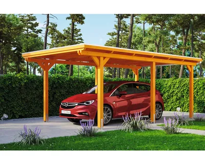 Produktbild von Einzelcarport SKAN HOLZ Emsland inkl. EPDM Folie, Pfostenanker 354 x 604 cm eiche hell
