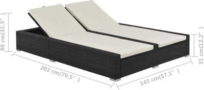 vidaXL Doppel-Sonnenliege Poly Rattan Schwarz