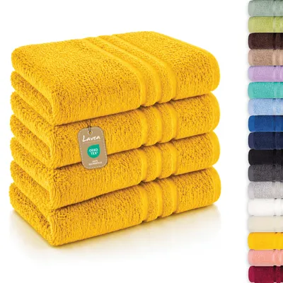 Produktbild von Lavea® 4er Set Handtücher 50x100 cm - Elena, 100% Baumwolle, Saugstark & Weich, Waschbar, Trocknergeeignet, Frottierhandtuch - Rapsgelb