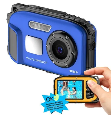Produktbild von ZELURXX Kinder-Unterwasserkamera bis 3 m wasserdicht, 2,4" IPS-Display, Selfie-Spiegel, 8 Filter, Type-C, Geschenk für Kinder, Blau