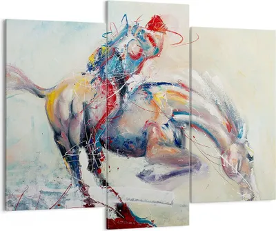 Produktbild von Bild auf Leinwand - Leinwandbild - Pferd Abstraktion - 130x100cm - Wand Bild - Wanddeko - Leinwanddruck - Bilder - Kunstdruck - Wanddekoration - Leinwand bilder - Wandkunst - CB130x100-3446