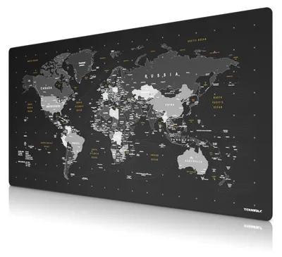 Image de Titanwolf - Tapis de souris XXXL surdimensionné 1600 x 800 mm - XXXL grand format - Sous-mains - dos caoutchouté - antidérapant et lavable - Gaming - Précision et vitesse - Carte du monde en anglais