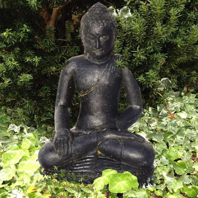 Produktbild von Stonox Buddha Figur Kolhapur Bhumisparsha Mudra Steinguss 22x28x45 cm