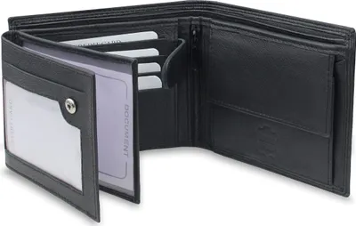 Produktbild von Fomax Geldbörse Herren aus echtem Leder mit RFID Schutz, Querformat Portemonnaie für Männer, Schwarz