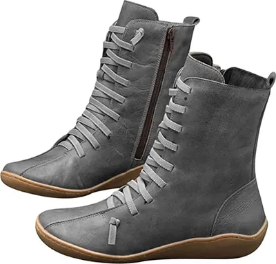 Produktbild von ASKSA Damen Stiefeletten Schnürstiefel Flach Halbschaft Winterstiefel Ankle Cowboy Boots, Grau, Größe: 37