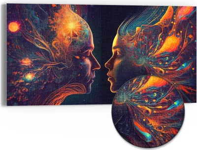 Produktbild von DEQORI Hybrid Leinwand Bild 60x30 cm 'Kosmische Geistesreise' Wandbild Glas flach modern