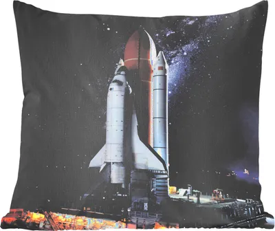 Produktbild von MuchoWow® Zierkissen Sofakissen Wohnzimmer Dekokissen 60x60 cm Rakete - Sternenhimmel - Weltraum - Sitzfläche - Foto Polster