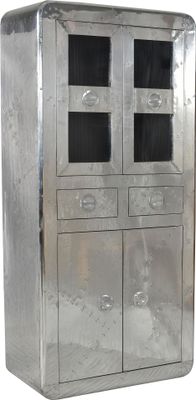 SIT Möbel Vitrine | 4 Türen, 2 Schubladen | Mangoholz + MDF mit Alu beschlagen | B 90 x T 40 x H 187 cm | silbern | 01704-21 | Serie AIRMAN