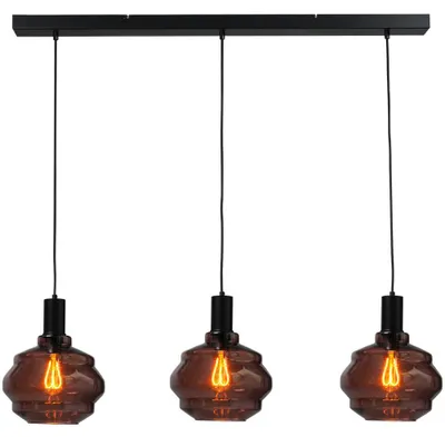 Productafbeelding van 3-lichts hanglamp - zwart - Porto met Ball red glazen - Ø 24cm