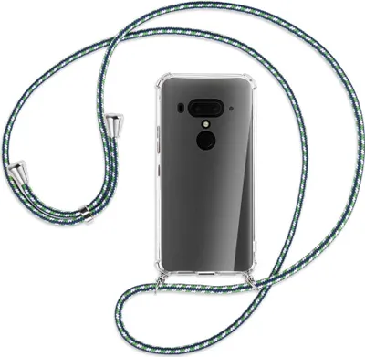 Produktbild von Handykette Backcover-Schutzhülle mit Band (Metall silberfarben) für HTC U12 Plus - grün/blau/weiß