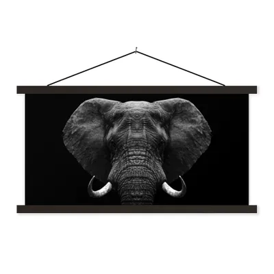 Produktbild von MuchoWow® Textilposter Tiere - Elefant - Porträt - Schwarz - Weiß 120x60 cm mit schwarzem Rahmen - Dekoration Schlafzimmer