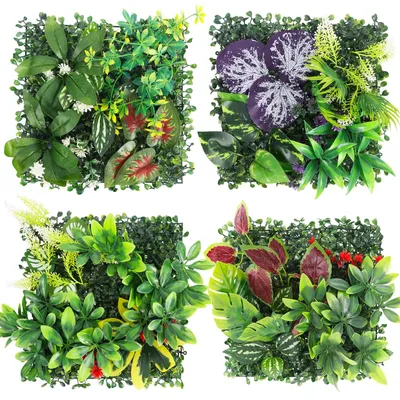 Kunstpflanzenwand 4er-Set 25x25 cm UV-beständig Sichtschutz