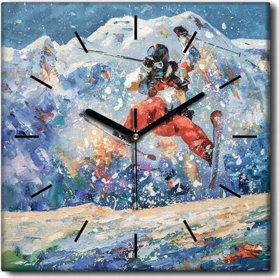 Produktbild von Coloray Uhr auf Leinwand 30x30 cm Wand Uhr Dekoration Wohnzimmer Segeltuch schwarze Hände -Winterskifahrerschnee