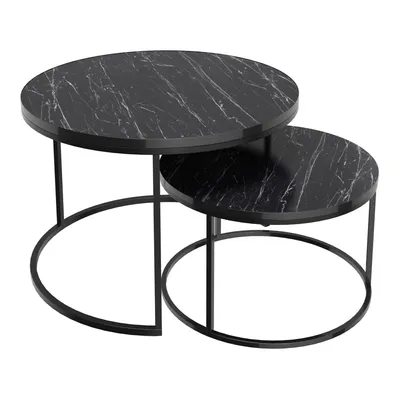 Immagine prodotto di In And OutdoorMatch tavolino Jordy - set di 2 - rotondo - marmo nero e nero - truciolato e metallo - design elegante