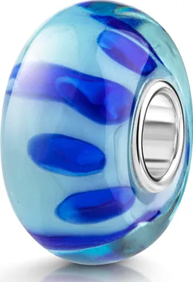 Produktbild von MATERIA by Matthias Wagner Glas Bead blau hellblau mit Silber Hülse für Beads Armband / Kette 1167
