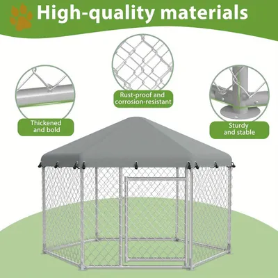 Produktbild von Hundezwinger - Außenstall - Hundehütte - Tiergehege - Hundekäfig - Verzinkter Stahl - Sonnenschutzdach