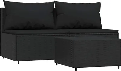 Obrázok produktu pre vidaXL 3-dielna záhradná súprava s vankúšmi Black Poly Rattan