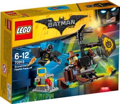 Produktbild von LEGO THE LEGO® BATMAN MOVIE Kräftemessen mit Scarecrow 70913, inkl. 2 Minifiguren & 3 Furchtgaskanister, Mini-Heli (9 cm H, 13 cm L, 5 cm B) mit Furchtgaskanister-Abwurf, Kraftwerk-Minimodell (5 cm H, 6 cm B, 3 cm T) mit Explosionsfunktion