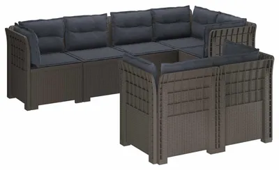 Produktbild von vidaXL 7-Sitzer Gartensofa mit Kissen Rattan-Look PP Hellgrau
