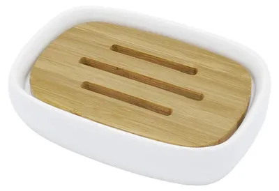 Immagine prodotto di Portasapone in Vetroceramica con supporto in bambù, a 2 livelli, per bagno e cucina