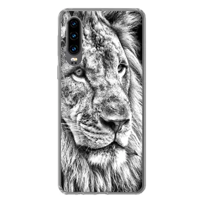 Produktbild von MuchoWow® Handyhülle Schutzhülle Hülle für Huawei P30 Porträt - Löwe - Schwarz und weiß Silikon Softcase Handy Hülle - Kartenbesitzer