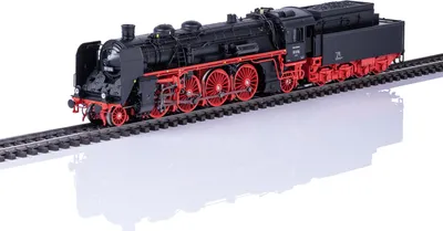 A model train on a track.