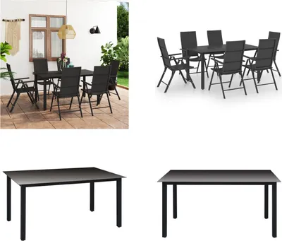 Produktbild von vidaXL 7 tlg. Garten Essgruppe Schwarz - Garten Essgruppe - Garten Essgruppen - Garten Sitzgruppe - Garten Sitzgruppen