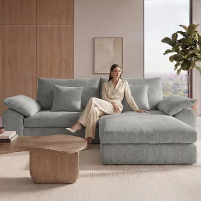 Produktbild von riess-ambiente Big Sofa SOHO 265cm grau Chenille 4-Sitzer mit Zierkissen Wellenunterfederung