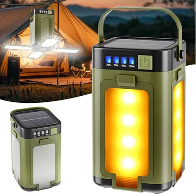 Produktbild von LED Campinglaterne Solar klappbar, 2000mAh Akku, 6 Modi, IPX4 wasserdicht, USB-C & Solar, für Zelt, Outdoor & Notfall