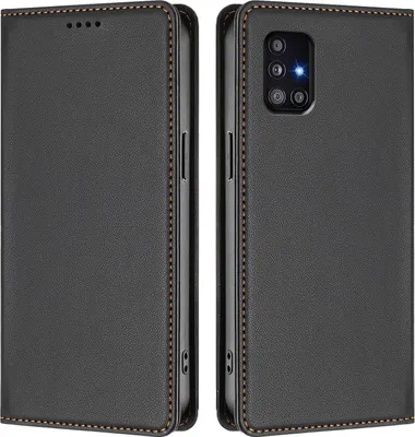 Produktbild von Handyhülle für Samsung Galaxy A51 5G, Kunstleder Klapphülle Stoßfeste Magnetische Hülle mit Ständer Schwarz