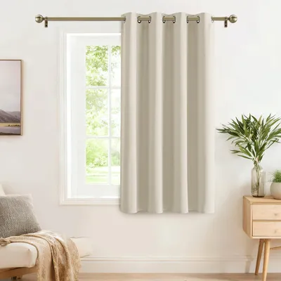Productafbeelding van Verduisterend Gordijn Thermo - Korte Gordijnen - Ooggordijnen - Licht Beige - H 158 X B 132 Cm - Blokkeert 50-95% Licht
