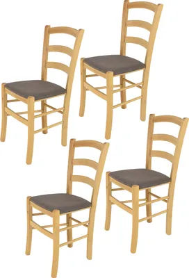 Produktbild von t m c s Tommychairs - 4er Set Stühle VENICE für Küche und Esszimmer, robuste Struktur aus lackiertem Buchenholz Farbe Naturfarben und gepolsterte Sitzfläche mit STOFF Farbe Rehbraun bezogen