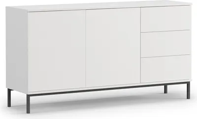 Obrázek produktu pro Komoda Dallas K2D3SZ, stylový příborník v moderním stylu, dvě dvířka a tři zásuvky s otevíráním push to open (barva: bílá)