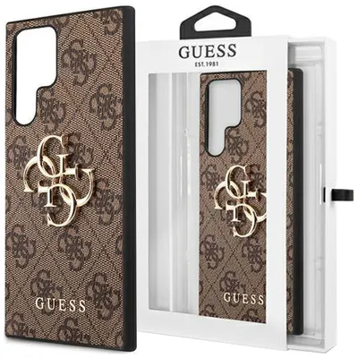 Produktbild von Guess Polyurethan4G Metal Logo Case für Samsung Galaxy S22 Ultra braun
