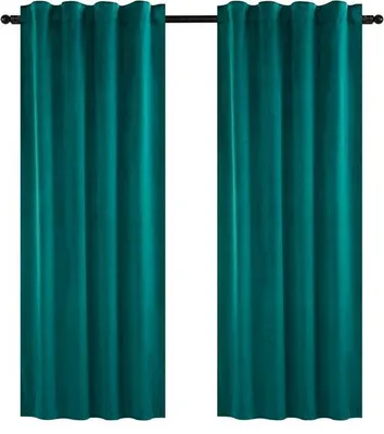 Produktbild von Verduisterende Set aus 2 Vorhängen - mit Faltenband & Isolierend - Vorhangstange, Vorhang - 140x245 cm - Samt - Dunkelgrün