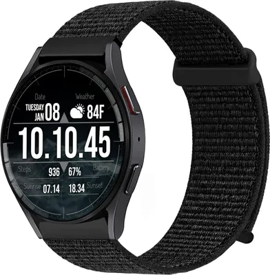 Produktbild von Smartwatch Armband für Samsung Galaxy Watch5 44mm Nylon Textil Band Ersatzband Wechselband Klettverschluss flexibel atmungsaktiv Schwarz