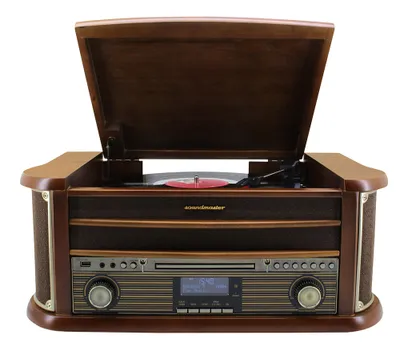Produktbild von Soundmaster NR545DAB Kompakt-Anlage im Holzkoffer, mit Kassetten- & Plattenspieler, CD, UKW/DAB+ Radio, Bluetooth, USB