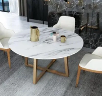 Produktbild von Design Ess Tisch Rund Metall Runde Tische Wohn Zimmer Luxus Gold Marmor Imitatio