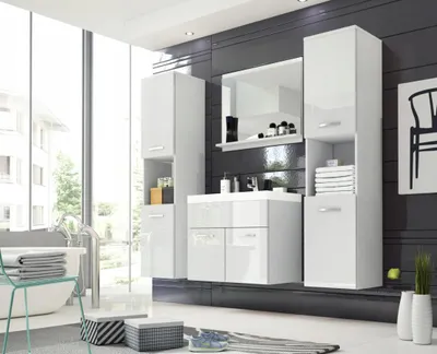 Obrázek produktu pro Koupelnový nábytek MILANO XL UMYVADLO, ZRCADLO, skříňky bílý lesk MDF závěsné