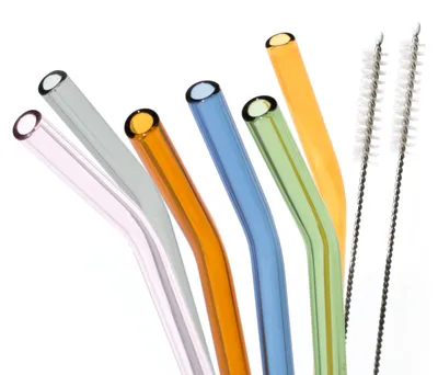 Image de Pailles en verre Bremermann, lot de 6, 20 cm de long, réutilisables, couleurs assorties, dont 2