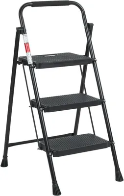 Productafbeelding van Aluminium Vouwladder - Huishoudtrap Keuken - Veilig Klussen - Antislip Voeten - 76 cm - Zwart