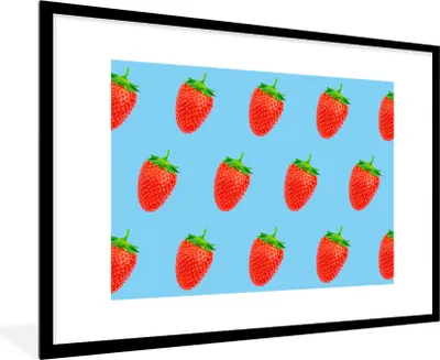 Produktbild von MuchoWow® MuchoWow® Gerahmtes Poster Erdbeere - Muster - Sommer 90x60 cm - Poster mit zchwarzem Bilderrahmen - Wanddekoration - Fotos