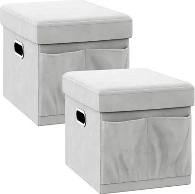 Productafbeelding van Famanu opbergkruk, inklapbaar - fluweel - grijs - 2 stuks