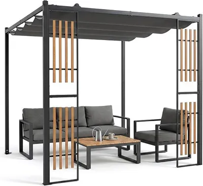 Imagen del producto de Pérgola de 2,3 x 2,3 metros, cubierta para terraza (con 2 paneles divisorios) | Impermeable, estable, resistente al invierno, con paneles divisorios, techo ajustable, protección solar para jardín, terraza, balcón, piscina