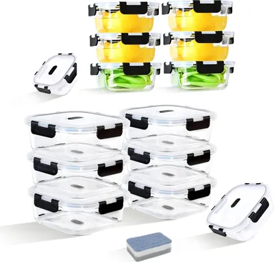 Immagine prodotto di Contenitori ermetici in vetro - Set di 12 pezzi - Vetro borosilicato - Resistenti alle perdite e a tenuta stagna - Adatti al microonde - Senza BPA - 6 contenitori da 1200 ml + 6 contenitori da 520 ml