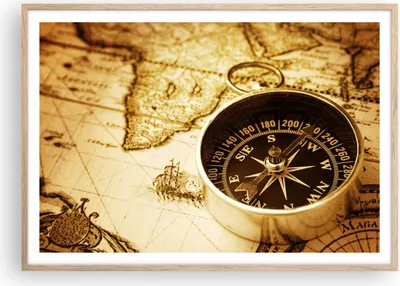 Produktbild von Gerahmtes Poster - Rahmen in heller Eiche - Kompass alt reisen Reise - 100x70 cm - Wand Bild - Wanddeko - Wandbilder - Wandposter - Bilderrahmen - Bilder - Kunstdruck - Wandbild - P2NAA100x70-2103